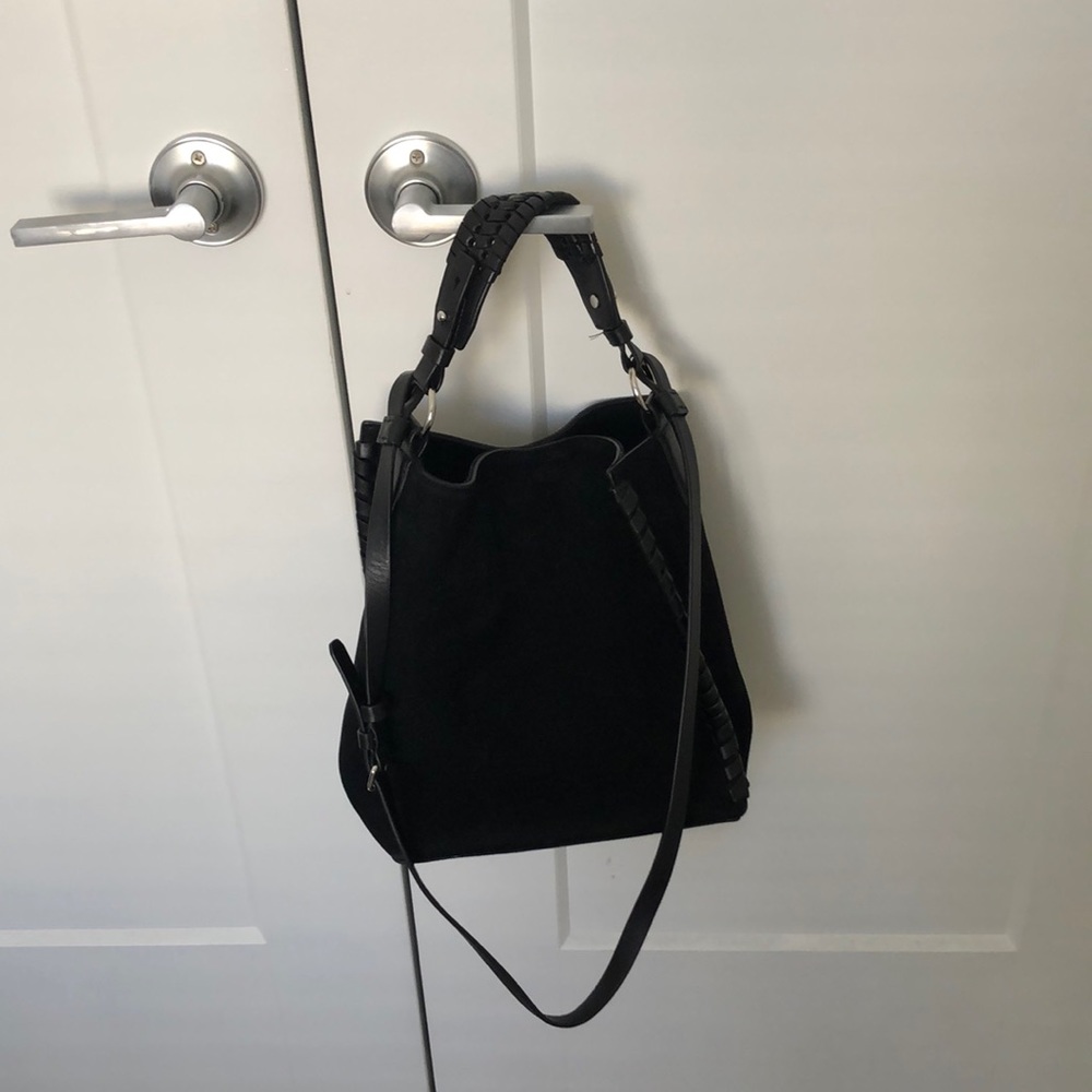 AllSaints - kepi lea shoulder bag / black suede